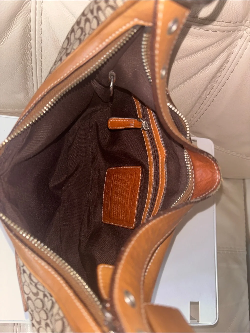 Coach Vintage Brown Signature Hobo with Tan Trim